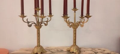 chandelier bronze d'église française pair of French church bronze candlesticks - Photo 1/4