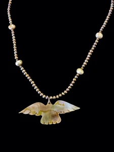 Collar Colgante Pájaro Perla Pavo Real Natural Esterlina 925 De Colección 19" - Imagen 1 de 8