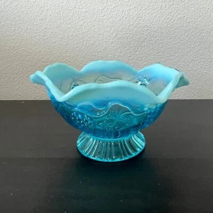 Antique Jefferson Glass Blue Opaline Compote Candy Dish Pattern #245 Grape Vine - Picture 1 of 6
