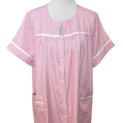 Vestido de casa plumero Ekouaer para mujer talla XL rosa blanco caramelo rayas botón delantero Foto 1 de 4