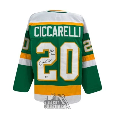 Хоккейная футболка с автографом Дино Чиккарелли из Зала славы Миннесоты на заказ зеленая - BAS - Изображение 1 из 2