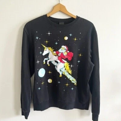 Fifth Sun Negro Papá Noel Montando Unicornio Espacio Feo Navidad Cuello Redondo Sudadera M Foto 1 de 4