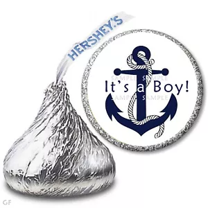 108 Nautical Boat Anchor Baby Shower Favors Hershey Kiss Labels Candy Wrappers - Picture 1 of 1