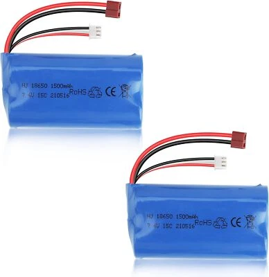 2 Stück 1500mAh 7.4V Lipo Akkus T-Stecker für WLtoys 4WD RC Auto 12401 - 12404 - Bild 1 von 4