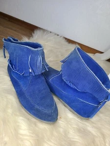 Vintage VIVIANA Blue Suede Moccasins Booties Size 7 Retro Boho - Picture 1 of 12