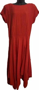 Vintage rot Baumwolle Gaze Taschentuchsaum 80’s Cutout Back Midi/Maxikleid L/XL - Bild 1 von 8