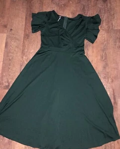 Women's V Neck Elegant Party Short Sleeve Skater Dress Green Large - Picture 1 of 6