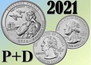 2021 P&D TUSKEGEE AIRMEN (ALABAMA) NATIONAL PARKS UNC QUARTER  - 2 coins Set - Picture 1 of 4