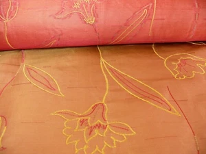 BY Yard 100% SILK LAMPAS MOD TULIP "RUST" RED Orange Picasso - Picture 1 of 9