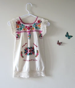 Mexican Folkloric Artesania Hand Embroidery Floral Lace Dress Toddler Size 4 - Picture 1 of 10