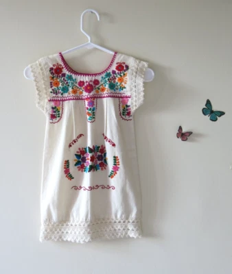 Mexican Folkloric Artesania Hand Embroidery Floral Lace Dress Toddler Size 4 - Image 1 of 4