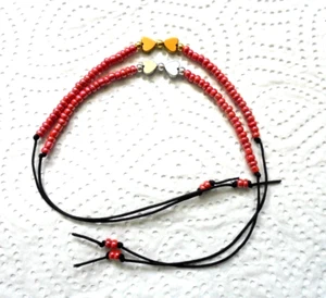 2 Freundschaftsbänder mit Herz Perlen Rot glanz einfarbig 3 mm #mal anschauen - Bild 1 von 2