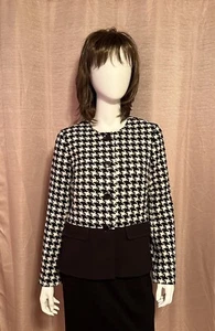 NWT Talbots Women’s Size 8 Black Houndstooth Wool Blend Collarless Blazer - Picture 1 of 5