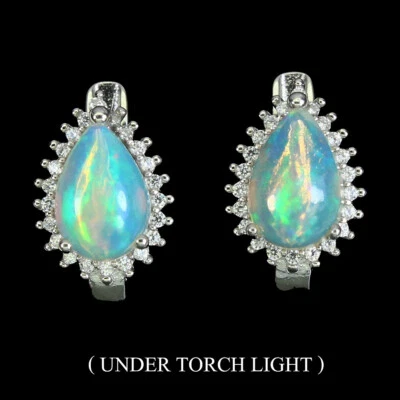 Sommer 925 Silber Ohrringe Birne Feuer Opal 9x6mm Natürlicher Edelstein, Schmuck - Bild 1 von 4