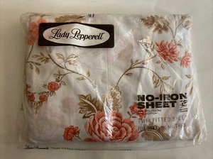 Vtg NOS Lady Pepperell Twin Fitted Sheet Cabbage Roses On White Background - Picture 1 of 2