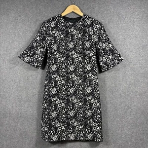 Cue Dress Size 8 Black White Round Neck Short Bell Sleeve Lined Knee Length - Picture 1 of 11