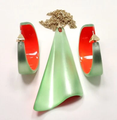JUEGO DE COLLAR Y PENDIENTES ALEXIS BITTAR LUCITE NEÓN NARANJA Y VERDE Foto 1 de 4