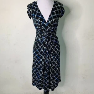 Issa London Women's Black Blue V Neck Short Sleeve Sheath Dress Size 6 - Picture 1 of 16