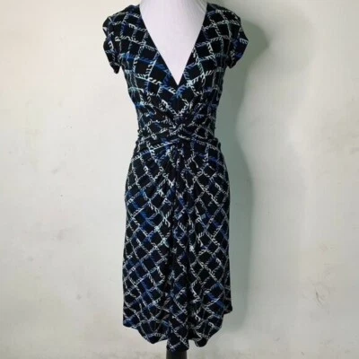 Issa London Women's Black Blue V Neck Short Sleeve Sheath Dress Size 6 - Image 1 of 4