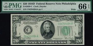 $20 1934D Philadelphia FRN. Fr. 2058-CW. PMG 66 EPQ. Looks PMG 67 EPQ - Picture 1 of 4