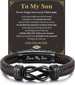 Men'S Bracelets Gifts for Men - Brown Braided Leather Infinity Knot Bracelets En - Picture 1 of 7