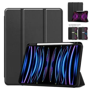 For iPad Pro 12.9/11 6th/5th/4th/3rd Smart Case Leather Stand Cover Pen Holder - Picture 1 of 12