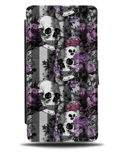 Estuche Cartera Abatible Negro Gris y Púrpura Caras Esqueleto Niñas Flores Góticas G057  - Imagen 1 de 3