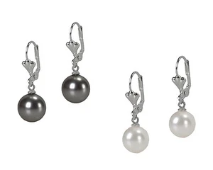 White Pearl Crystal Silver Earrings Dangle Drop Leaverbacks Grace Of New York - Picture 1 of 5