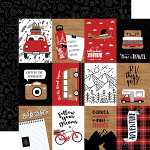 2 Sheets of Echo Park LET'S GO ANYWHERE 12x12 Cardstock - 3x4 Journaling Cards - Picture 1 of 1