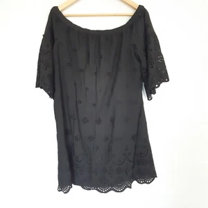 Madewell Bardot Blouse Top Broderie Black Ladies Size M/L P2P 22" - Picture 1 of 24