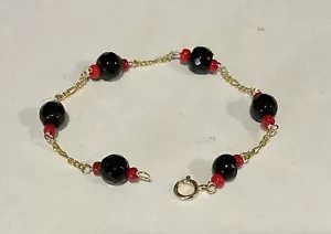 Nuovo Braccialetto Bambino Oro Solido 14k ""AZABACHE - Foto 1 di 1