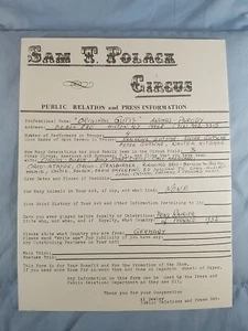 Vintage SAM T. POLACK CIRCUS Public Relation & Press Information - Picture 1 of 2