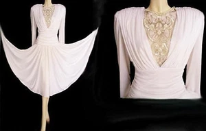 VINTAGE MICHAEL MARCELLA DRAPED GRECIAN GODDESS SEQUIN PEARL COCKTAIL DRESS - Picture 1 of 9