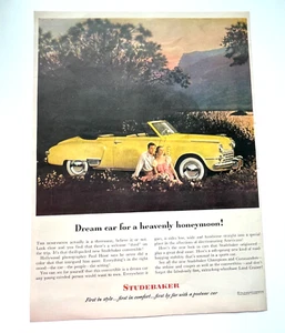 Studebaker, Yellow Convertible, 1948 Print Ad, Honeymoon Couple 10" x 13" - Picture 1 of 2
