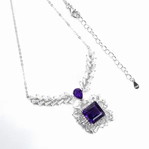 NATÜRLICHE REICHE LILA AMETHYST HALSKETTE WEISS CZ 925 STERLINGSILBER 14K WGP 16,5 - Bild 1 von 2