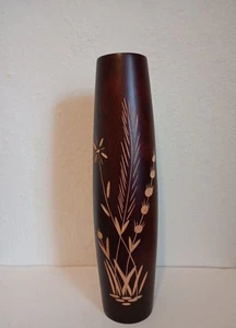 Hand Turned & Carved Mango Wood Vase 12" Signed C. R. - Picture 1 of 11