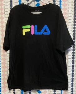 FILA T-shirt / 2XL / Black w/ Neon Rainbow Colors - Picture 1 of 4
