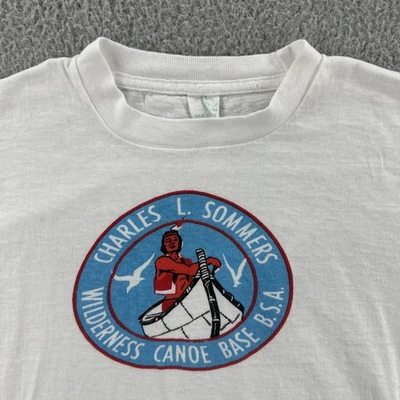 Винтажная база для каноэ Charles L. Sommers Wilderness B.S.A. Белая рубашка мужская L сделано в США - Изображение 1 из 4