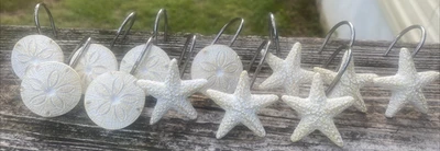 Ganchos para Cortina de Ducha Costeros 12 paquetes Beige Estrella Pez Sand Dollars Playa Casa Foto 1 de 4