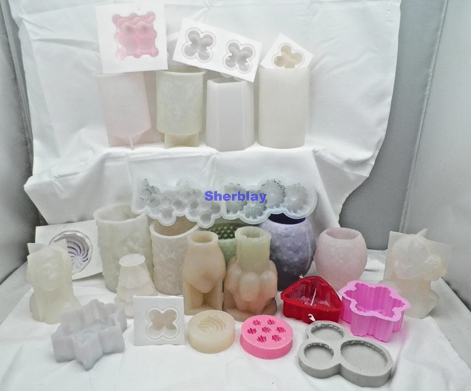 Enorme Lote LG 27 Moldes de Jabón para Velas Silicona Plástico Artesanía Pilar Flor Mujeres ++ Foto 1 de 4