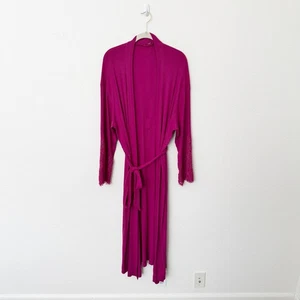 Anthropologie Größe Large L/XL Magenta Pink Ilia Spitzenärmel Gürtel Wickel Morgenmantel - Bild 1 von 11