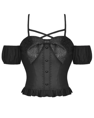 Dark In Love Gothic Lolita Jacquard Bow Off Shoulder Top - Image 1 of 4