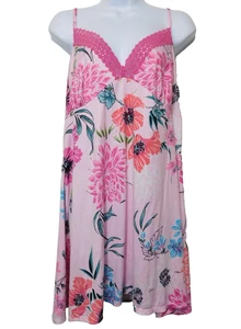 Secret Treasures Soft Pink Floral Nightgown XL Lace Trim Racerback Nightie VNeck - Picture 1 of 9