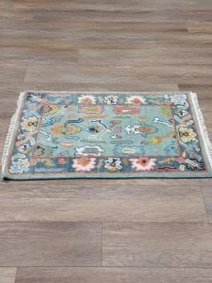 Alfombra bohemia Oushak, alfombra turca Oushak, alfombra contemporánea hecha a mano, 2x3 pies Foto 1 de 4