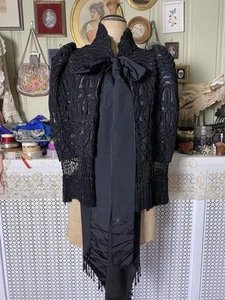 Antique Victorian 1880s Black Silk Soutache Beaded Mantle Cape - Picture 1 of 10