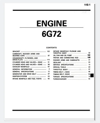 Manuale Officina Motore Mitsubishi 6G72 3.0 SOHC DOHC Pajero 3000 GT GTO Eclipse - Immagine 1 di 4