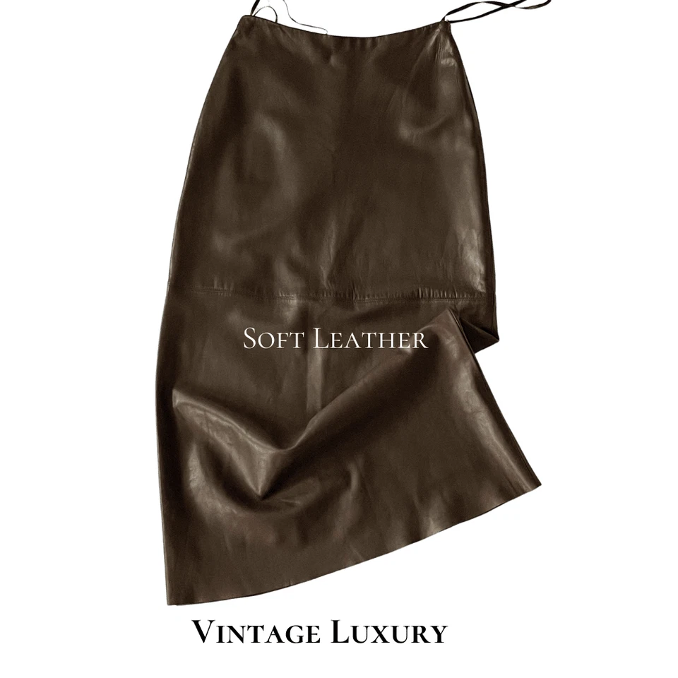 Vintage Ralph Lauren Blue Label 1990s Long Soft Leather Skirt – Size 8 – Brown - Image 1 of 4