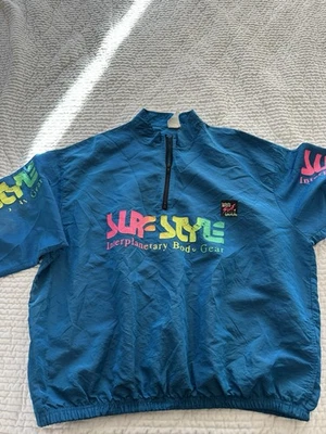 Vintage Surf Style Pullover Jacket Mens One Size Blue Windbreaker Neon 90s Retro - Image 1 of 4