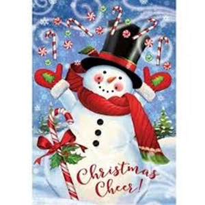 Christmas Cheer, Snowman, Candy Cane, House Flag 28" x40", Custom Decor, 2 Sided - Picture 1 of 1