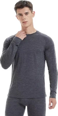 SPECIAL MAGIC Men's 100% Merino Wool Base Layer Top Midweight Ski Winter Warm Underwear Shirts